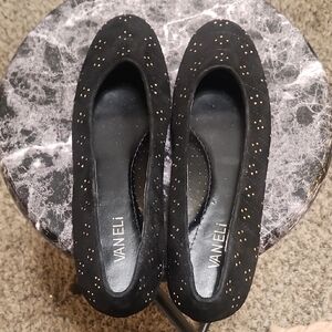 Vaneli Black Studded Flats Suede